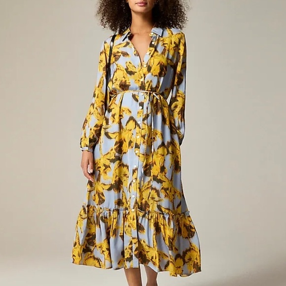 J crew Long Amelia shirtdress in floral drapey viscose twill - Picture 1 of 5